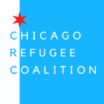 CRC Logo - Chicago Refugee Coalition: White and blue logo with a Chicago 6-point red star