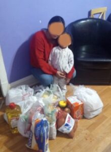 Family with groceries